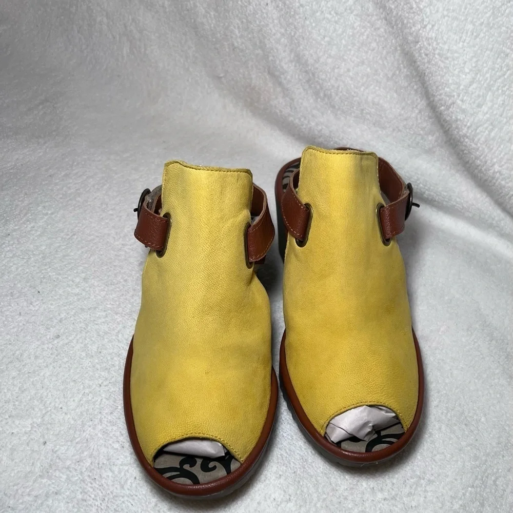 FLY London - Leather heeled sandals - Wena - Burnt yellow -EU38w USA 7  7.5